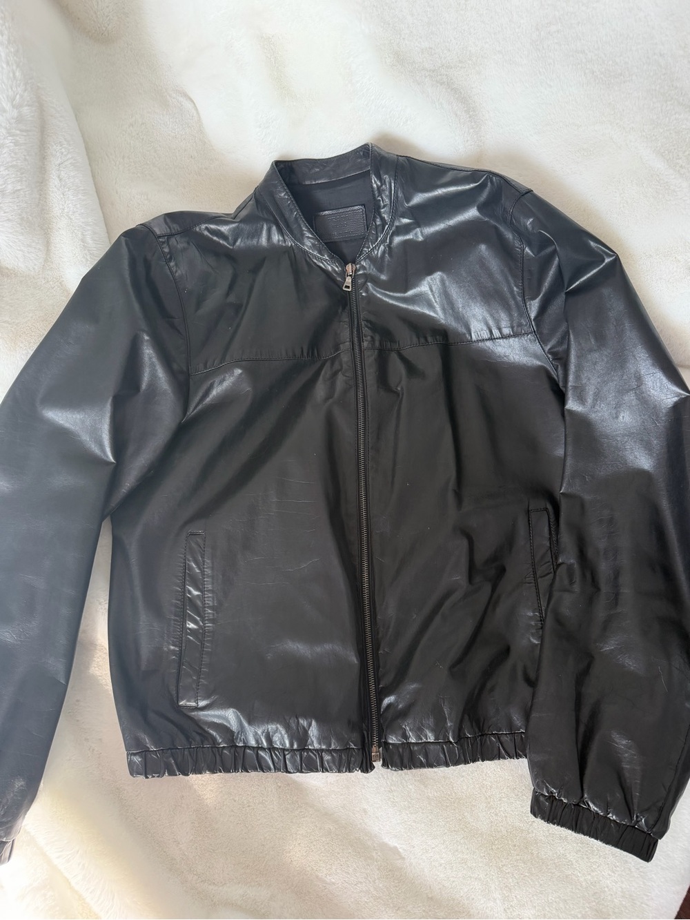 Prada Black Leather Bomber Jacket